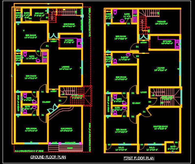 30'x60' Duplex House Plan - Free DWG Download